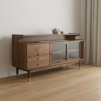 Sturdy Build Black Walnut Sideboard Adjustable Shelves Buffet Cabinet Spacious Top Walnut Storage Cabinet S-Shaped Curve Design for Entryway