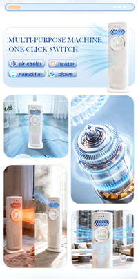 Vertical Air Cooler Fan with Heating and Humidifying, Low Noise, for Home and Office, EU Plug