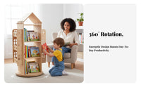 Rotating Book Display Unit Tower 360-Degree Rotation Revolving Book Tower Space-Saving Sturdy Base for Children, Students