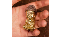 Seated Buddha Figurine Copper Meditation Buddha Statue Gold-Toned Base Meditating Statue for Desk, Car
