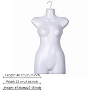 White Female Torso Mannequin Plastic Hanging Torso Form Glossy Finish Women's Mannequin Body Metal Hook