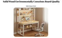 Desk Bookshelf Combo Multifunctional Computer Desk with Hutch Pegboard Wide Desktop Solid Wood Frame Functional Design Suitable for Students Kids Bedroom Dorm Room