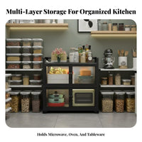 Kitchen Storage Cabinet with Doors Rust Resistant Metal Storage Cabinet on Wheels Heavy Duty Multi-Tier Kitchen Rack for Homeowners, Renters, Washroom