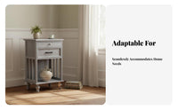 End Table with Drawer and Basket Distressed Finish Bedside Cabinet for Students