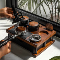 Multifunctional Solid Wood Coffee Tamper Base Storage Knock Box with Round Corner