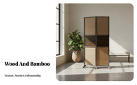 Wooden Frame Bamboo Screen Minimalist Design Chinese Design Partition Handcrafted Freestanding Room Divider for Entryway, Office
