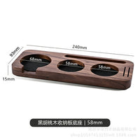 Walnut Coffee Tamper Storage Board with 8-Shape Distributor and Portafilter Holder Set