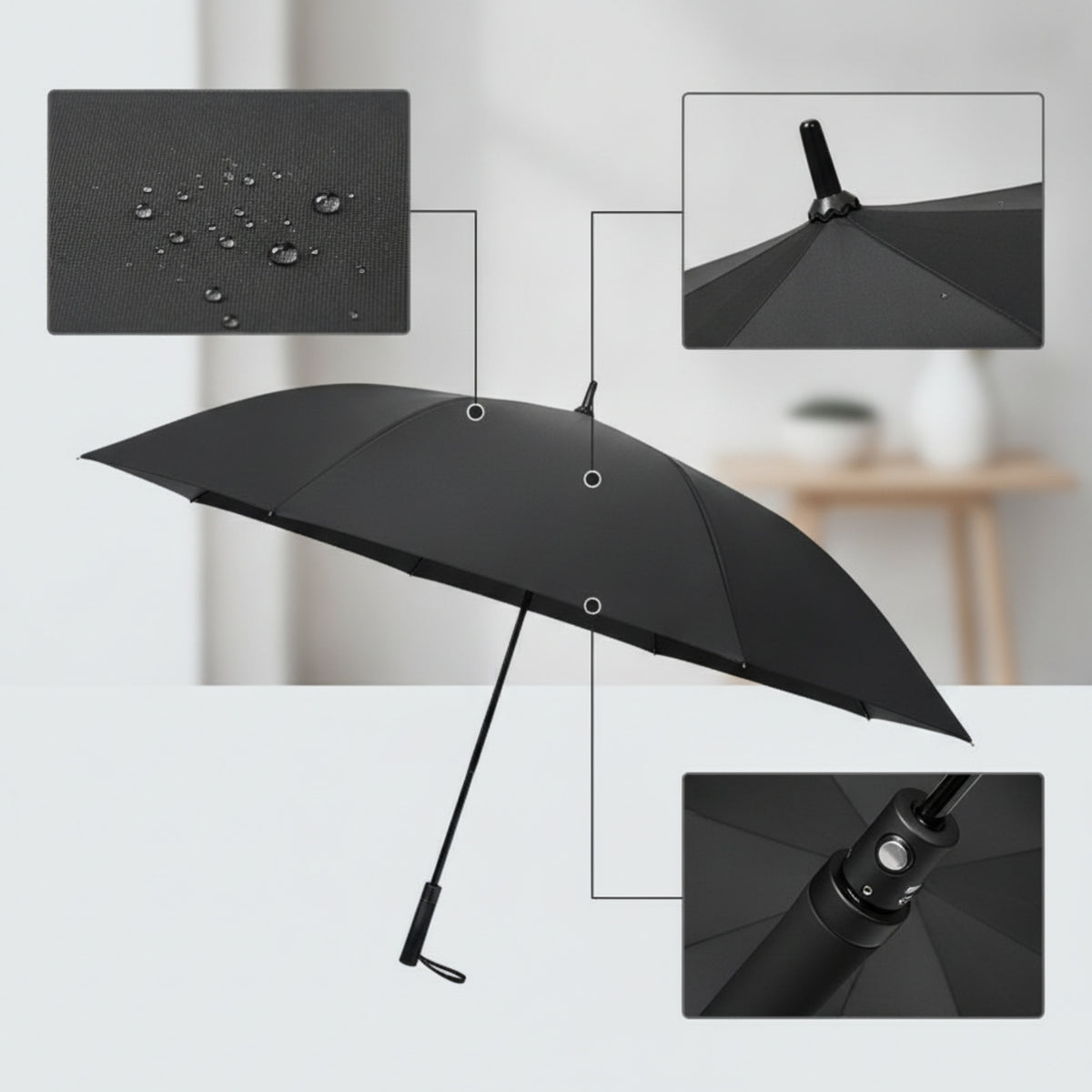 UPF 50plus Sun Umbrella with Black Coating Blocking Long-Handled Umbrella Water-Repellent Large Canopy for Golfers, Commuters, Sunny Days, Rainy Walks