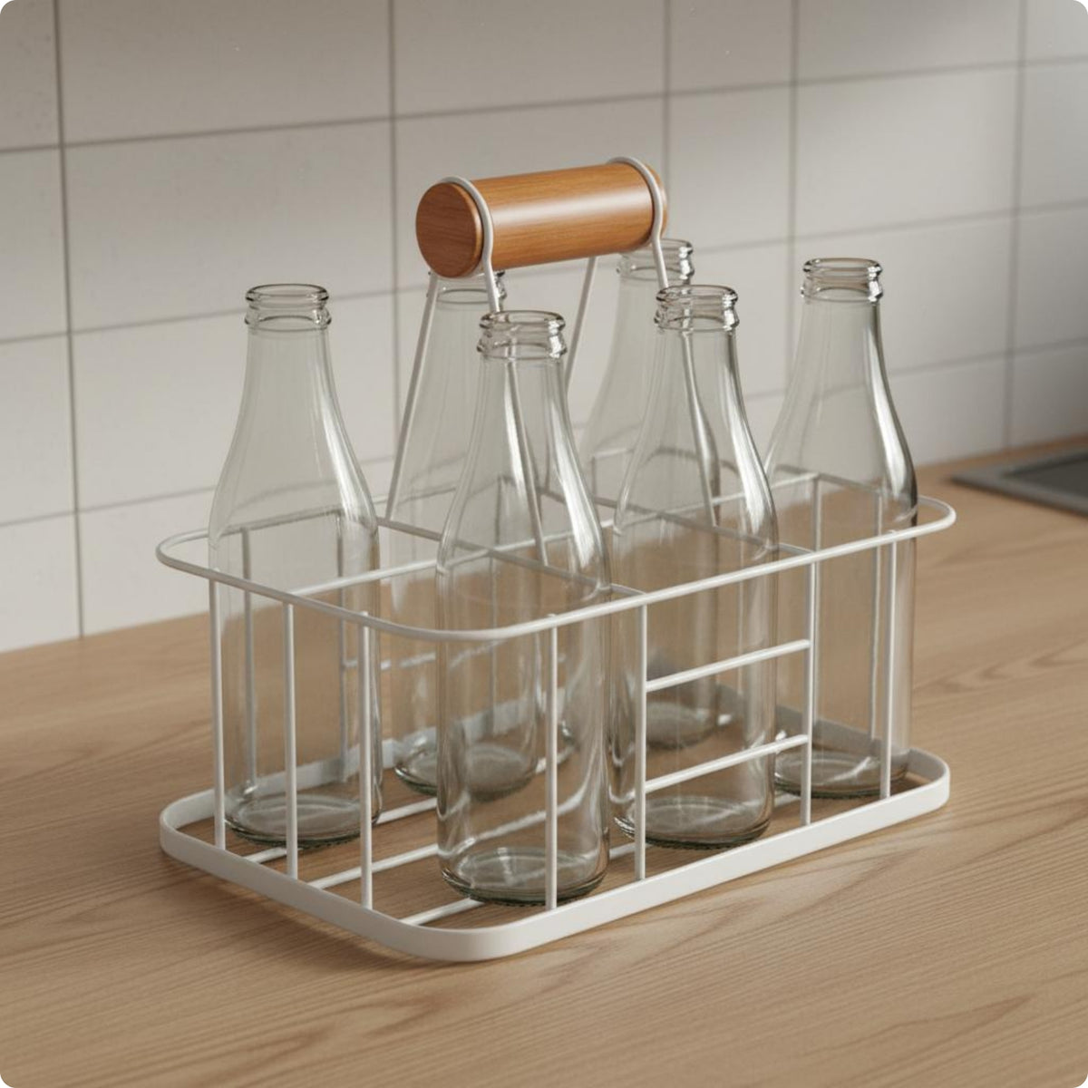 Metal Beverage Rack Basket Multi Use 6 Bottle Beverage Carrier Open Grid Construction 6 Bottle Rack for Dining Table