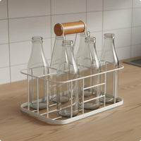 Metal Beverage Rack Basket Multi Use 6 Bottle Beverage Carrier Open Grid Construction 6 Bottle Rack for Dining Table