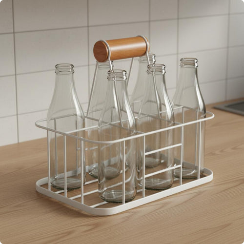 Metal Beverage Rack Basket Multi Use 6 Bottle Beverage Carrier Open Grid Construction 6 Bottle Rack for Dining Table