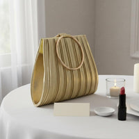 Elegant Design Pleated Evening Bag Compact Interior Circular Handle Clutch for Banquet, Wedding