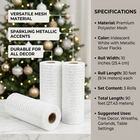Christmas Mesh Ribbon, 9m x 26cm Wide Glitter Ribbon for Wreath Making, Holiday Gift Wrapping, Tree Garland Crafts, Sparkling Festive Ribbon