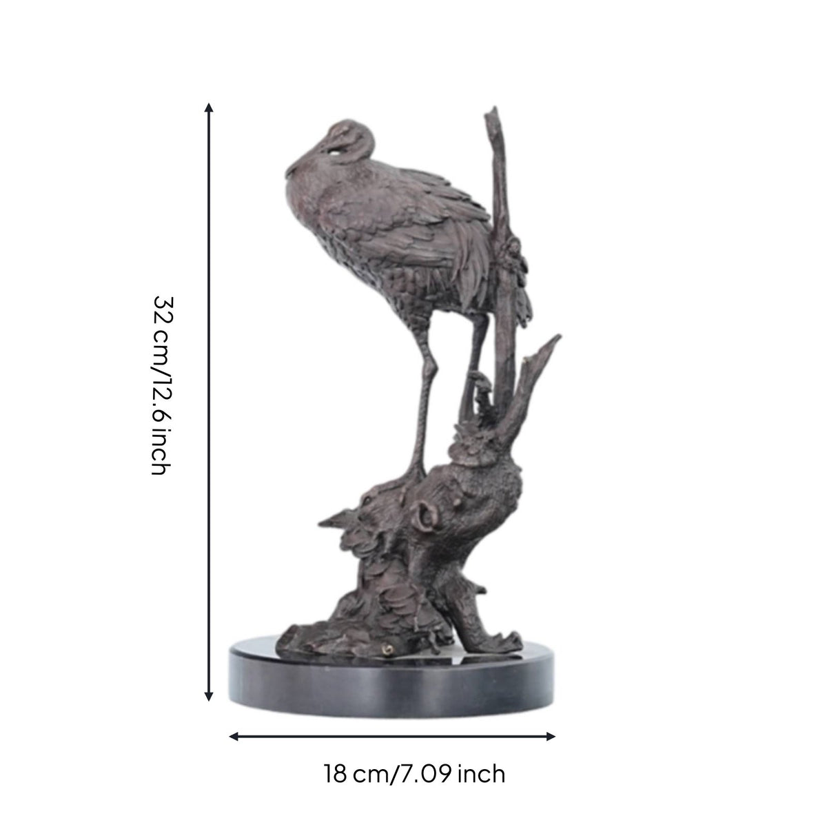 Brass Crane Figurine Gift Idea Crane Statue Elegant Design Bird Sculpture for Office, Living Room