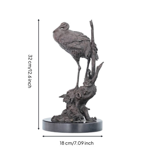 Brass Crane Figurine Gift Idea Crane Statue Elegant Design Bird Sculpture for Office, Living Room