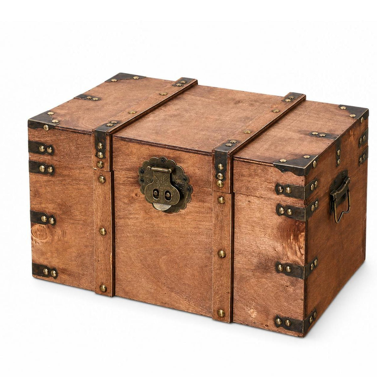 Wooden Storage Chest House Decoration Hinged Lid Side Handles for Home Display