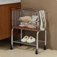 Laundry Basket Trolley Wooden Handle Home Organizer Rectangular for Bedroom