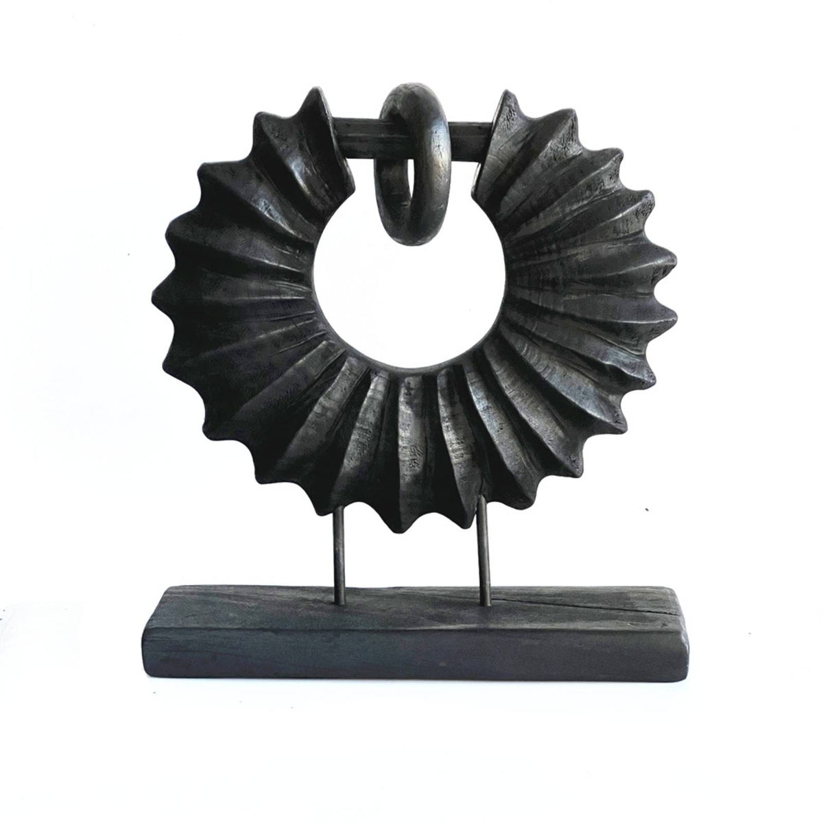 Radiant Sculpture Carved Circular Sculpture with Base Minimalist for Entryway