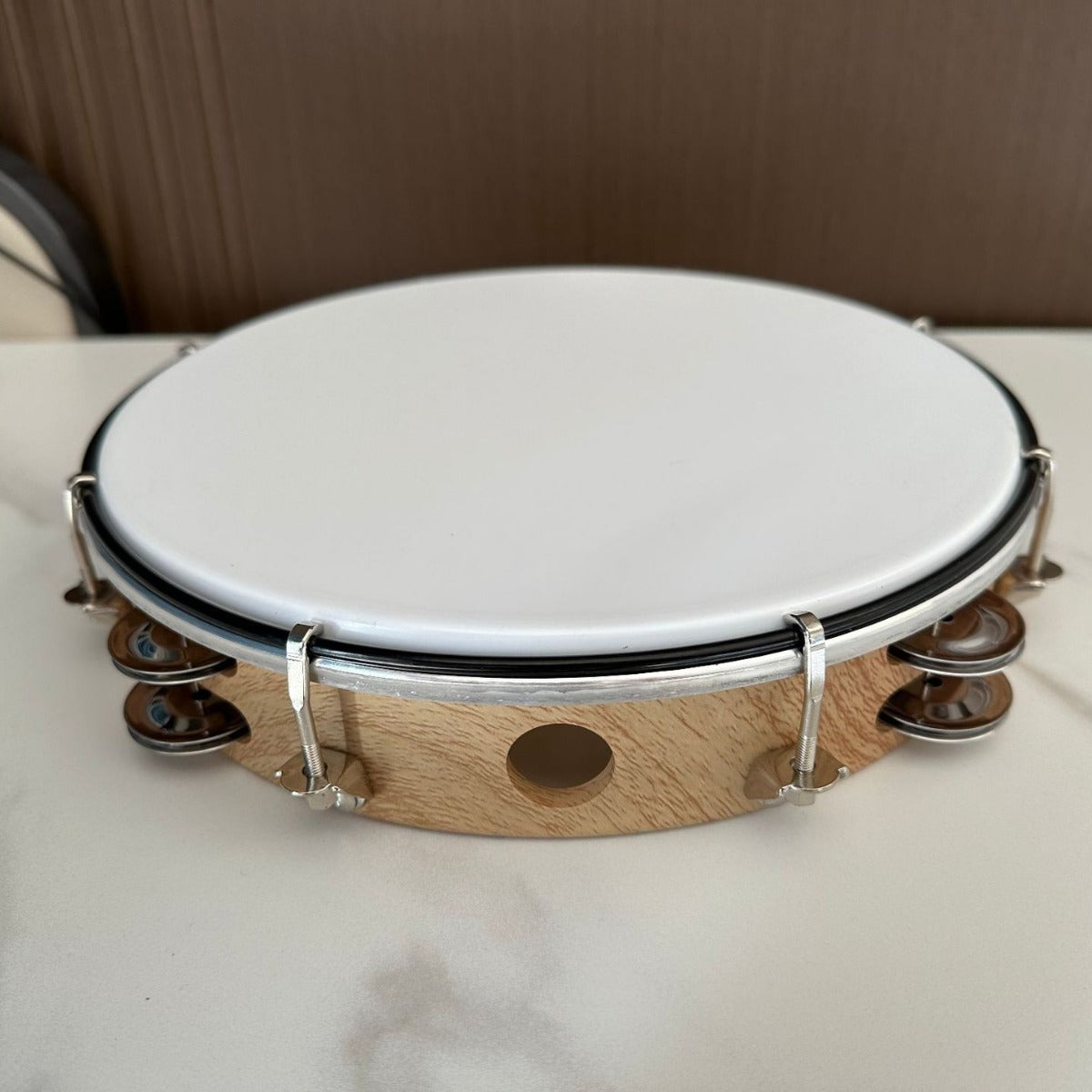 Adjustable Tambourine 10 Inch Wood Grain Hand Drum Percussion
