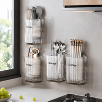 Kitchen Cutlery Organizer, Adhesive Plastic Utensil Storage, Modern Minimalist Rack with Drainage
