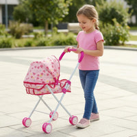 Foldable Doll strollers Metal Frame Baby Doll Pram Wheeled Children's Toy