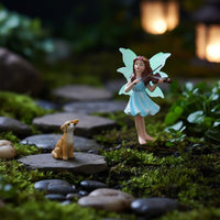 Luminous Fairy Garden Decor Stake Glow in the Dark Fairy and Dog Figurine Set Resin Craft for Bonsai