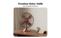 Portable Retro Electric Fan Wide Angle Oscillation Vintage Design Desk Fan Adjustable Tilt Antique Design Air Circulator 3 Speed Settings for Office, Bedroom, Living Room