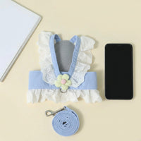 Walking Harness and Leash Set, Lace Dress for Small Medium Pets, Non-Retractable Walking Set for Small Pets