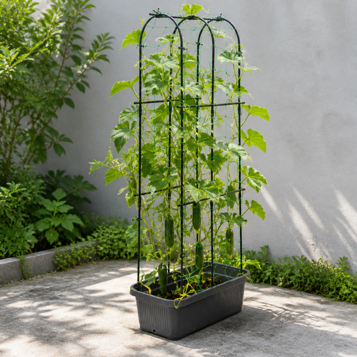 Raised Planter Box with Trellis, 178cm Vertical Garden for Climbing Vegetables, Dark Grey Outdoor Plant Support for Balcony