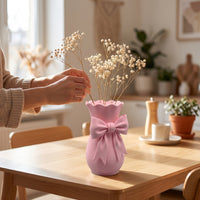 Flower Vase with Bow Matte Textured Vase with Bow Pink for Tabletop
