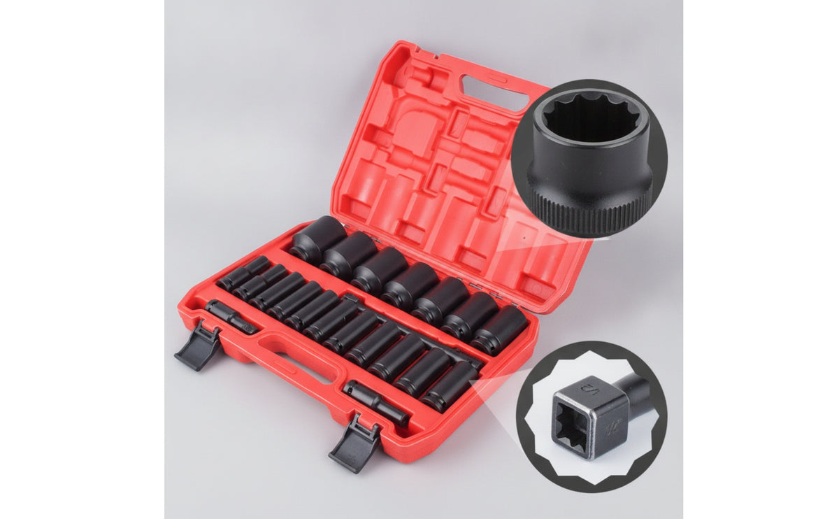 1/2-Inch Drive Deep Socket Set 20-Piece Impact Socket Set Rust-Resistant Tools Chrome Vanadium for Garage, Workshop