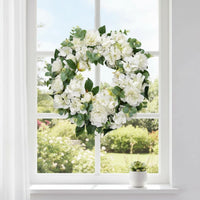 White Peony Hydrangea Wreath Indoor Outdoor Use Seasonal Summer Door Wreath