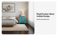 Painted Door Cabinet Vintage Look Bedside Table Oriental Design Sturdy Construction for Interior Decorators, Hallway