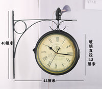 European Iron Art Double-Sided Wall Clock Hanging Clock Creative Pastoral Wall Clock Modern Living Room Bedroom Silent Large
