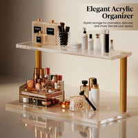 Cosmetics Organizer with Drawers, Clear Acrylic 2 Tier Stackable Design, for Makeup Table and Dresser Top, 2 Storage