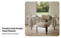 French Cream design Curved posterior Boucle Chair Light Luxury Seating Furniture Soft Sherpa Upholstery Modern Minimalist Design for Interior Decorators, Homeowners, Restaurant Owners, Dining Room, Kitchen, Bedroom, Home Office