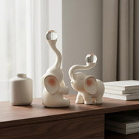 Housewarming Gift Elephant Figurine with Crystal Ball Creative Design Good Luck Elephant Ornament Upraised Trunk for Living Room, Entryway, Office, Bedroom