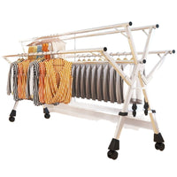 Stainless Steel Floor Standing Clothes Drying Rack, Foldable, Retractable, Mobile, for Balcony and Bedroom