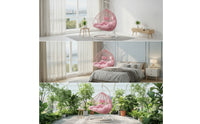 Rattan-Style Hanging Basket Chair Cocoon-Like Hanging Chair with Stand Freestanding Furniture Padded for Balcony