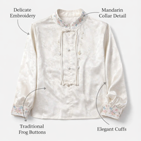 Grandad Shirt for Women with Frog Button Closure and Loose Fit, Vintage Chinese Style Long Sleeve Blouse for Spring Autumn Casual Wear