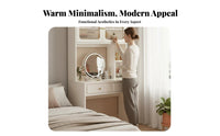 Makeup Cabinet with Lighted Mirror Modern Minimalist Design Vanity Set Integrated Chest of Drawers Includes Matching Stool