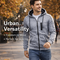 Men's Fleece Sweatshirt with Closure Jacket with Seam Insert Pockets for Casual Wear and Everyday Use, Regular Fit Polyester Hoodie for Young Adults