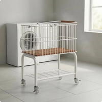 Wire Laundry Basket Trolley Wooden Handle Wheeled Laundry Rack Two-Tier