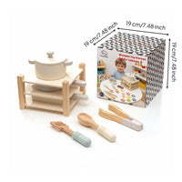 Wooden Pot and Pan Set Edge Design Toy Cookware Set Smooth Rounded Edges Pretend Kitchen Cookware for Children, Kids, Preschool