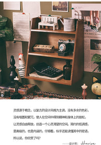 杂物实木香水桌面桌上收纳架化妆品木质置物架咖啡杯子办公桌电脑 深棕色斜双层
