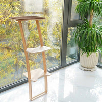 Cat Climbing Frame with 3-Level Activity Center, Solid Wood Freestanding Perch and Bed for Indoor Cats to Rest Near Window Sill and Glass Area