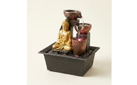 Layered Buddha Fountain with Black Tray Compact Buddha Statue Fountain Sculpted Small for Meditators, Office