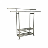 Double Rod Rolling Rack Adjustable Length Rolling Double-Rod Clothing Organizer With Wheels Foldable for Renters