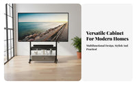 Mobile TV Stand with Cabinet Locking Brakes Rolling TV Cart with Drawer Adjustable Height Built-in Storage Suitable for Renters Small Areas Conference Room Exposition Show