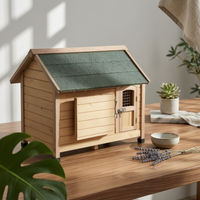 Wooden Dog House Elevated Floor Gabled Rooftop Dog House Slatted Construction for Indoor